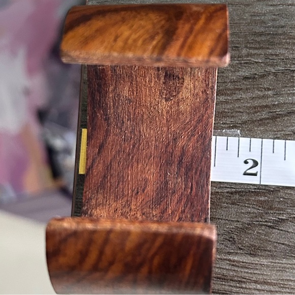 Textured Gold and Brown Carved Wooden Cuff Bracelet - Picture 12 of 12